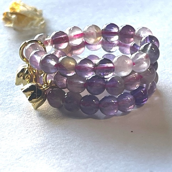 Natural Amethyst Stretchy Lotus Flower Rings Set of 3 Pieces Crystal Gemstone - Picture 7 of 8